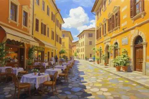 로마의 포 paved 도로와 매력적인 카페