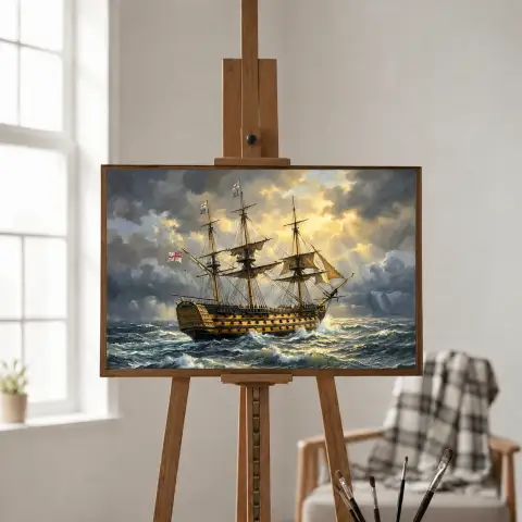 سفينة HMS Victory تشق طريقها عبر عاصفة