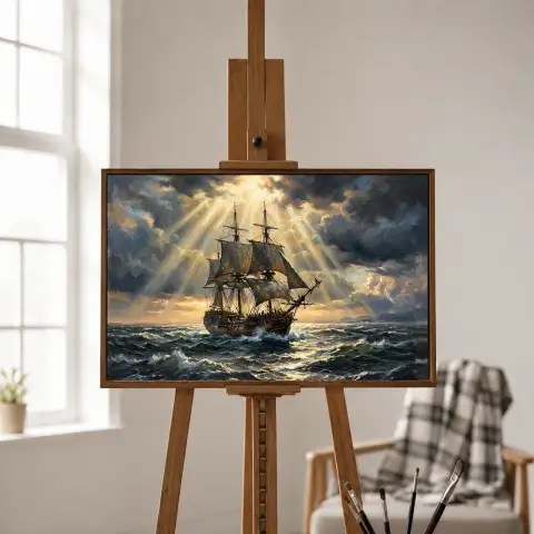 嵐の後の陽光を浴びる帆船