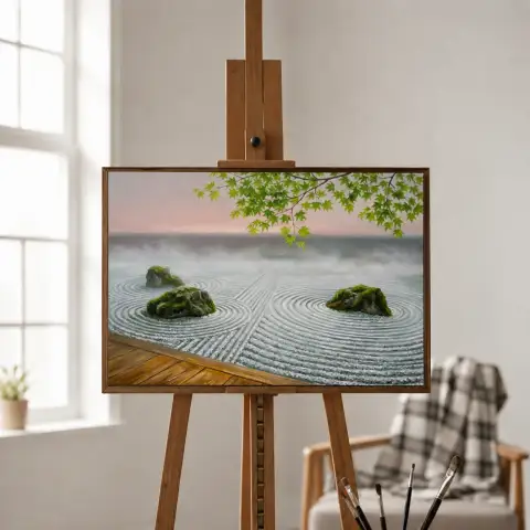 Дзен-буддийский сад камней на рассвете