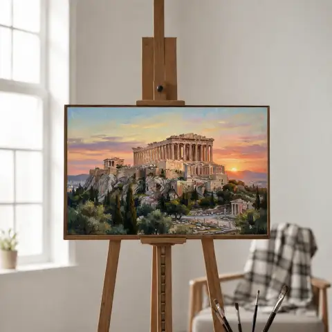 الأكروبوليس وأثينا والبارثينون عند شروق الشمس في اليونان