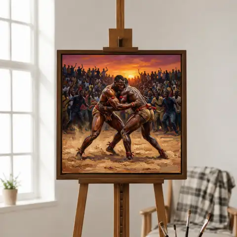مباراة مصارعة سنغالية لامب عند الغسق
