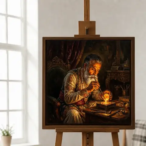 Oude man giet gesmolten metaal
