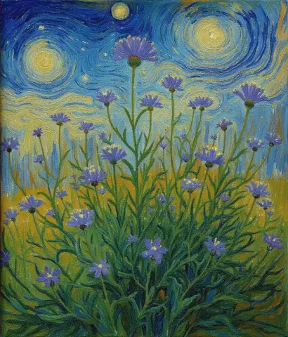 バーレージの花がゴッホスタイルで輝いている