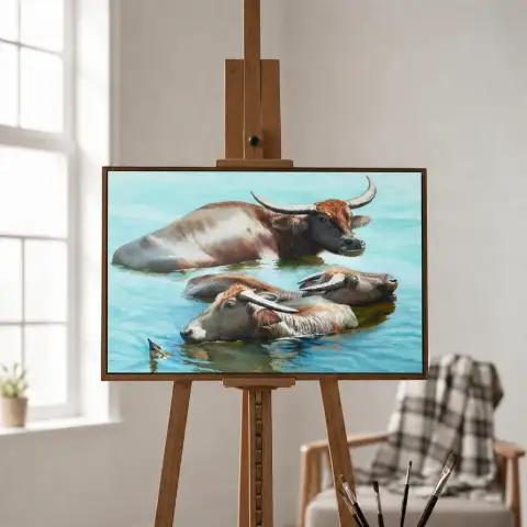 水浴びするベトナムの水牛