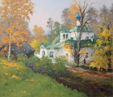 Очаровательный осенний пейзаж с церковью