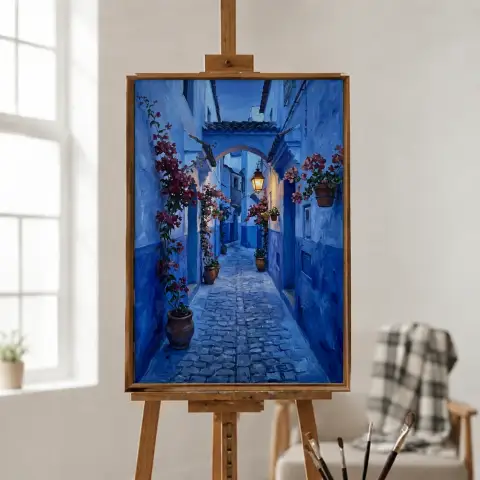 زقاق شفشاون الأزرق عند الغسق