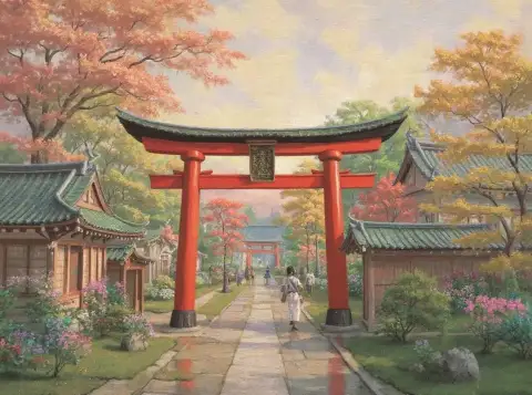 紅葉の下の京都の寺の門