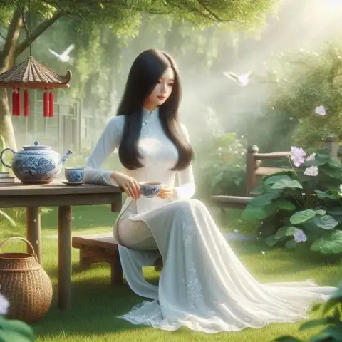静かな庭の茶道