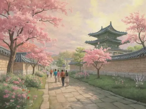 서울 궁전의 벚꽃 평화