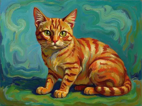 いたずらなデボンレックス猫、ゴッホスタイルで