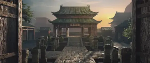조용한 중국 사원 게이트