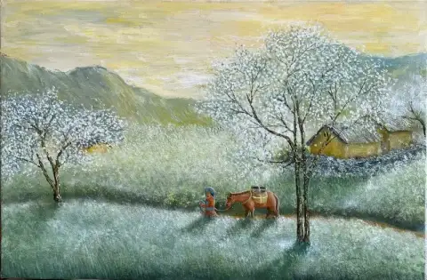 ベトナムの花の道の山の景色