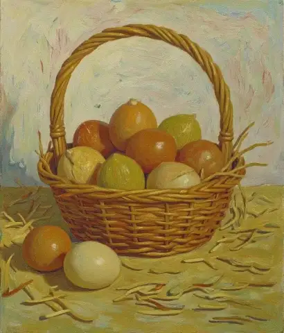 К rustic корзина коричневых яиц в стиле Ван Гога