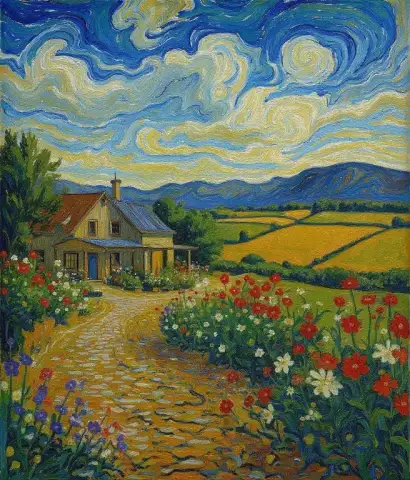 Flower-Laden Farm Cafe in New Zealand - Van Gogh Style