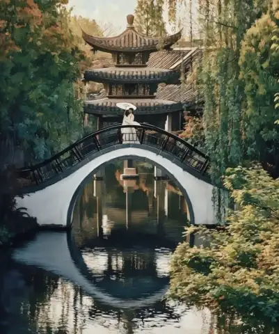 西湖にかかる静かな橋