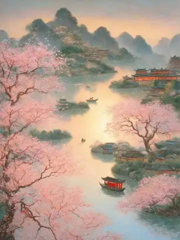차분한 꽃의 강 풍경