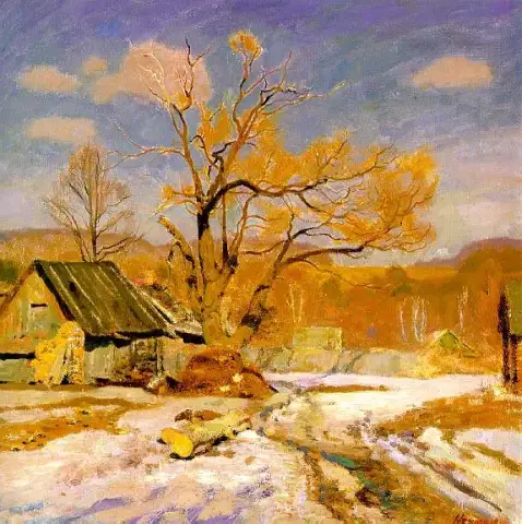 Осенний пейзаж с деревенским домиком