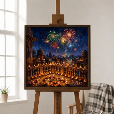 ディワリの灯りと花火の夜景