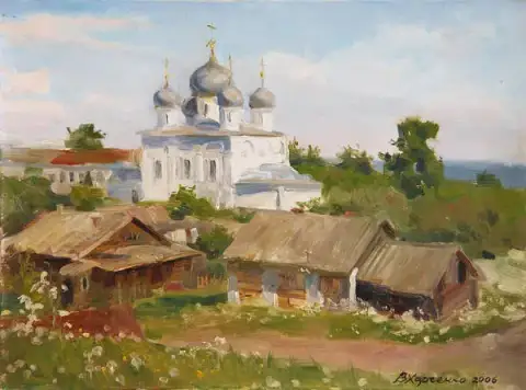 Спокойный деревенский пейзаж с церковью
