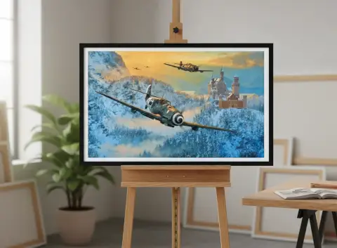 바이에른 성 위의 Messerschmitt Bf 109
