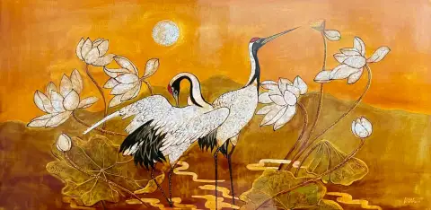 cranes الهادئة بين زهور اللوتس