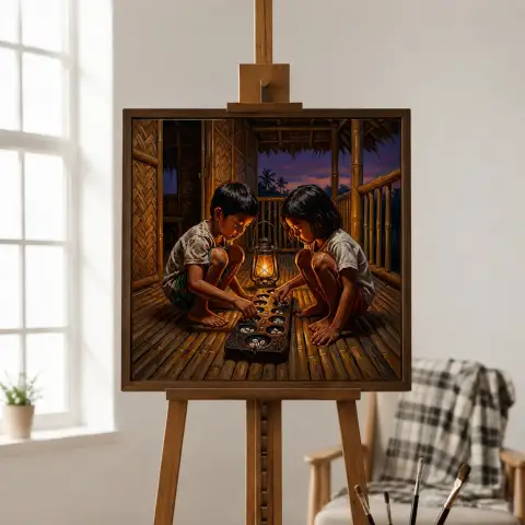 الأحفاد يلعبون السونغكا عند الغسق