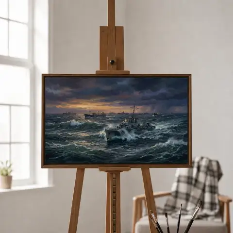 黄昏の荒海を行く大西洋船団