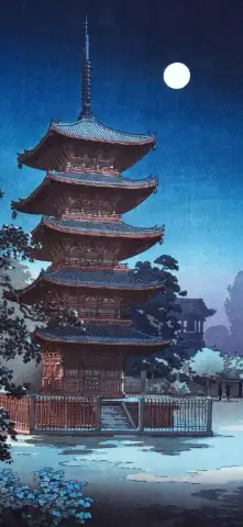 달빛에 비추어진 일본의 탑