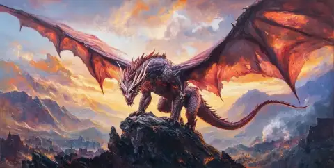 Fantasy Dragon Over Snowy Mountains 2