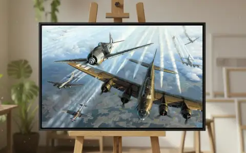 قاذفة B-17 تحلق مع طائرة مرافقة P-47 عبر الغيوم