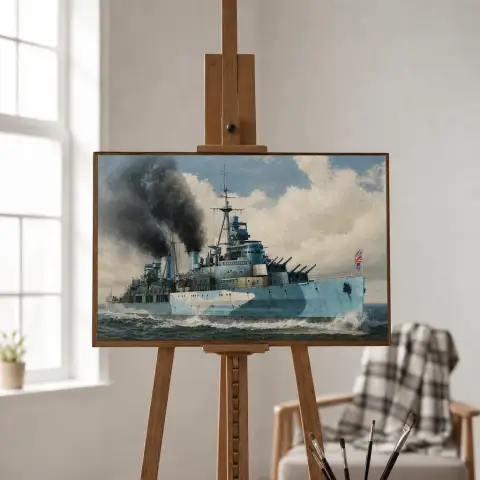青い迷彩のイギリス海軍戦艦