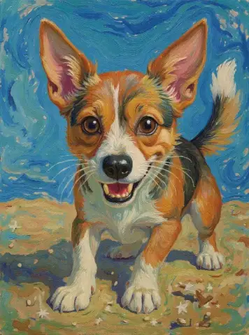 Jack Russell Terrier المتحمس بأسلوب فان جوخ