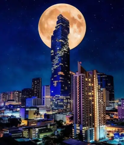 Удивительный King Power Mahanakhon с Луной