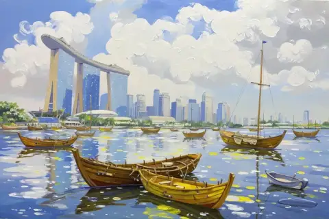 Тихие лодки у Marina Bay Sands