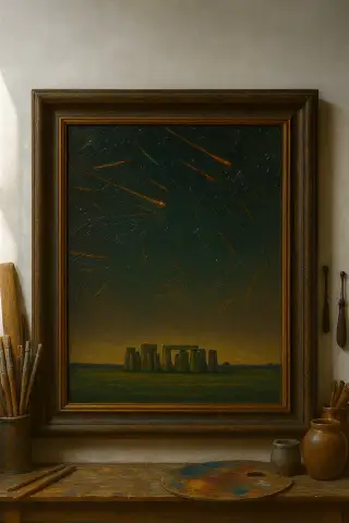 流星群の下のストーンヘンジ