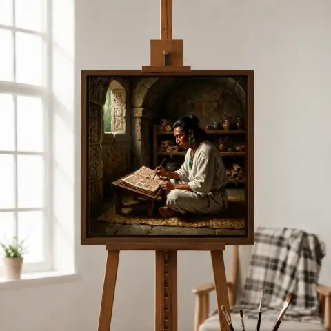 كاتب مخطوطات مايا في قاعة كتابة بالمعبد