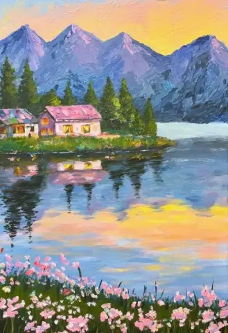 일몰의 평화로운 산의 Retreat