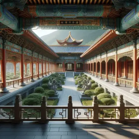 차분한 반영의 고요한 안뜰
