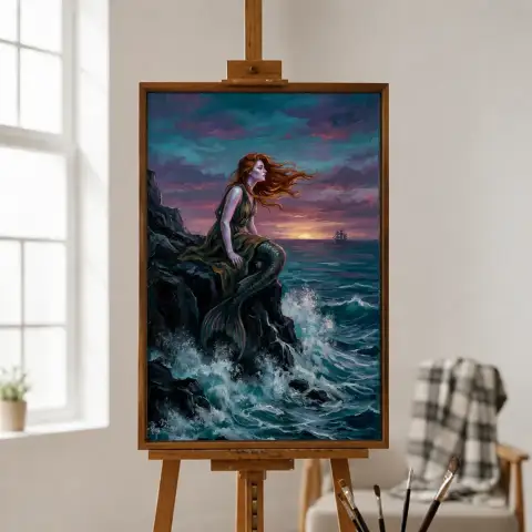 حورية البحر على منحدر صخري فوق البحر