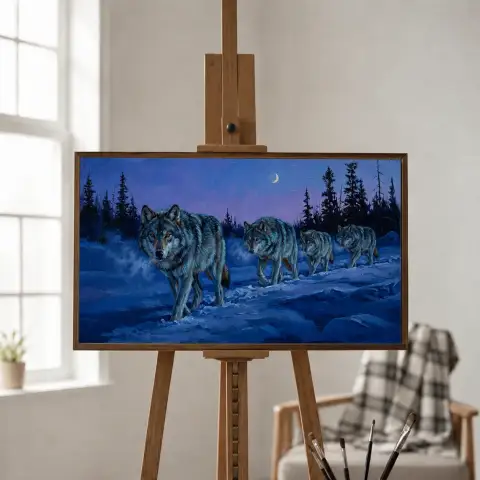 Волчья стая в снежных сумерках