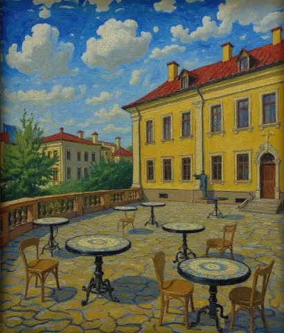 ロシアのゴッホにインスパイアされたテラスにあるモザイクリ table