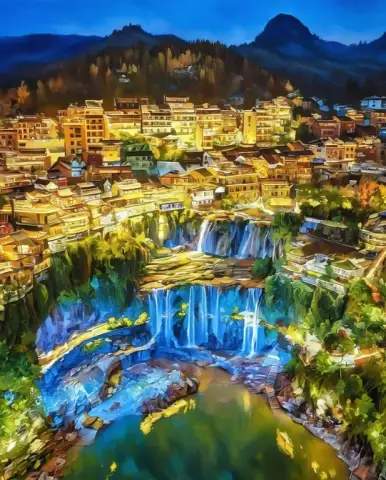 フロン山村の魅惑的な夜のシーン
