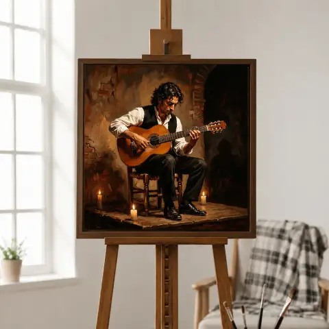 薄暗いタベルナで奏でるフラメンコ・ギタリスト
