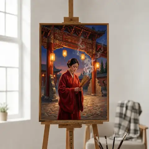 사찰 문 앞에서의 향 공양
