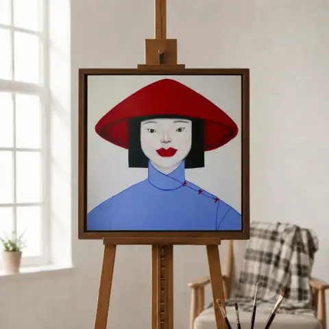 베트남 전통 의상을 입은 익살스러운 여인