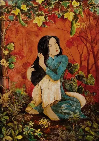 Vietnamesische Frau im Garten