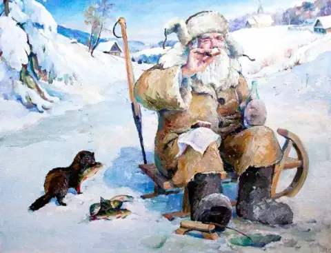 Радостная зимняя сцена с Санта-Клаусом