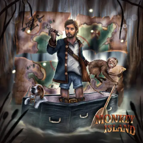 Monkey Island Guybrush och apan i båten